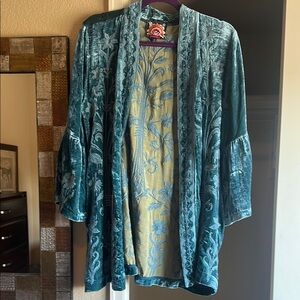 Teal Velvet Floral Kimono